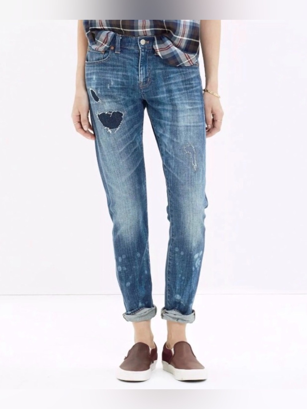 Madewell High-Rise Slim Boyjean with Distinctive Distressed Rip & Repair Patches